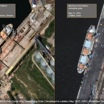 Krievija Ukrainā zagtos graudus ved uz Sīriju, liecina satelīta attēli