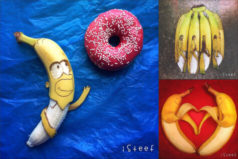 Повелитель бананов: рисует на них, лепит из них и красиво вырезает по ним