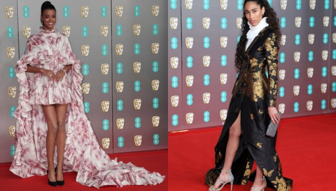 Foto: Krāšņi tērpi, iespaidīgi dekoltē un stila neveiksmes BAFTA ceremonijā