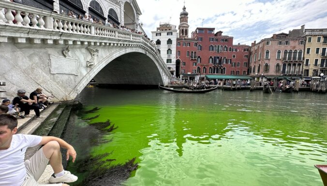 ФОТО. Гранд-канал в Венеции окрасился в ярко-зеленый цвет