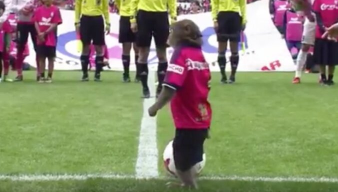 Video: Futbola maču Japānā atklāj talismans - pērtiķis
