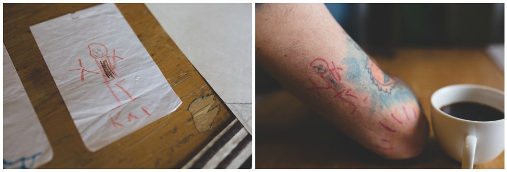 Tēvs atrāda tetovējumus, ko zīmējis viņa piecgadīgais dēls