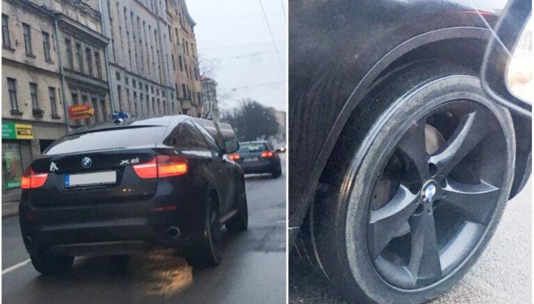 Foto: Rīgā novērots 'BMW X6' ar 'plikām' vasaras riepām