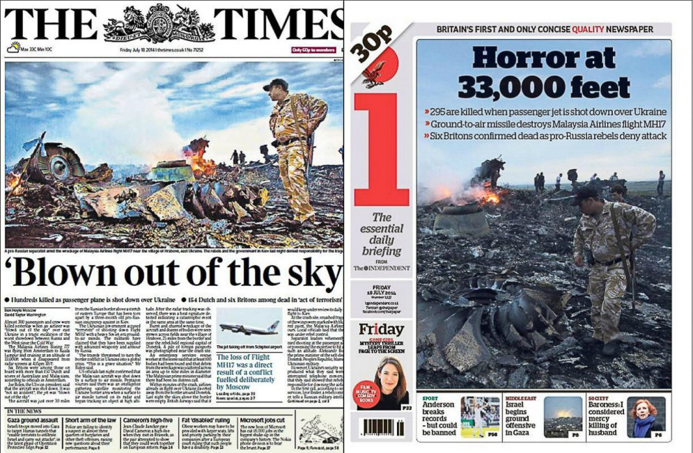 Катастрофа рейса MH17: обложки утренних газет