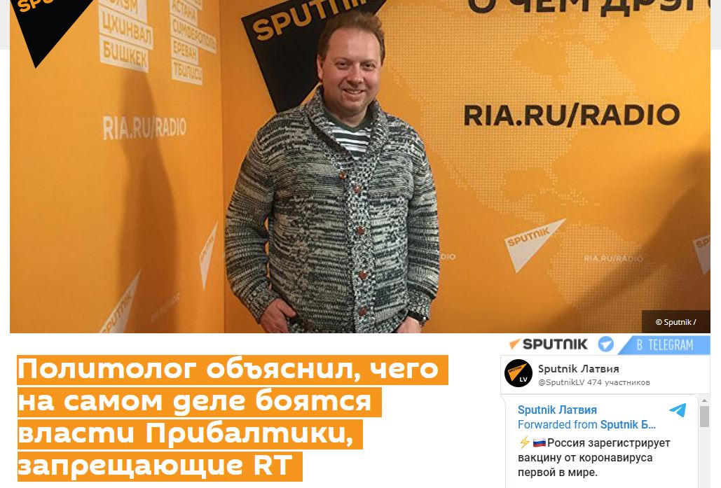 Ekrānuzņēmums no "Sputniknews" 