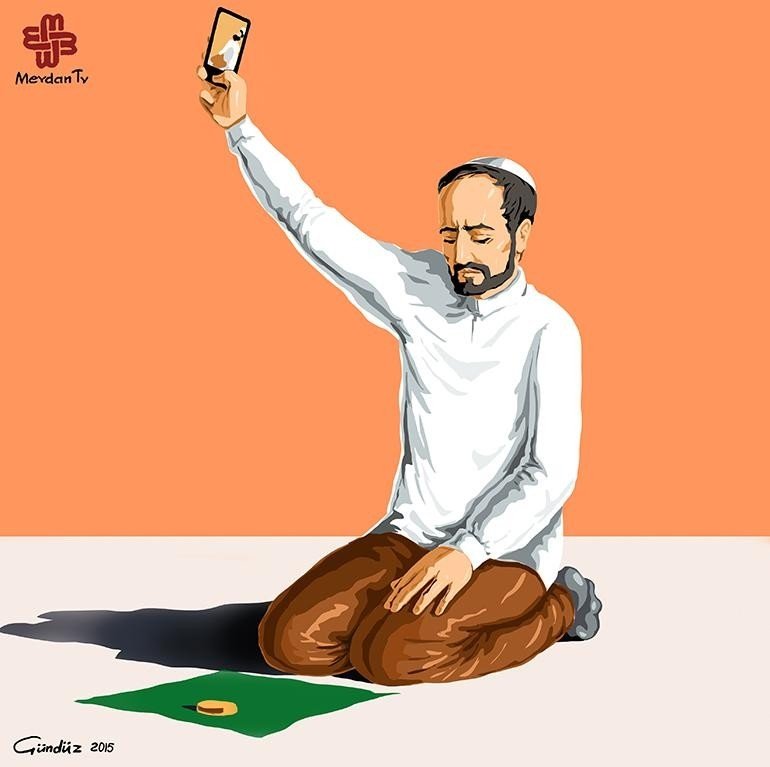 Svētie selfiji: satīriskas karikatūras par reliģisko fanātismu