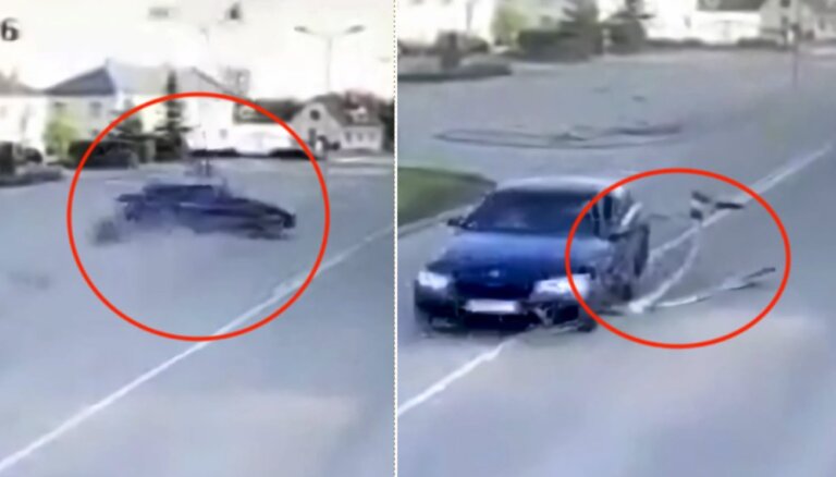 Видео: BMW на большой скорости врезался в фонарный столб и скрылся