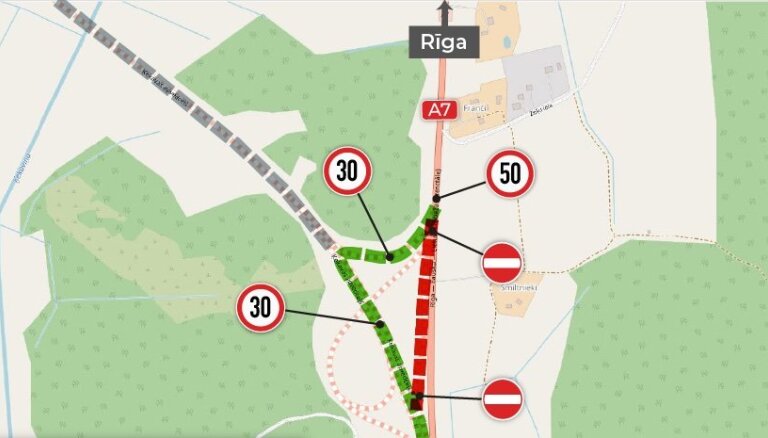 Izmaiņas satiksmes organizācijā uz Bauskas šosejas aiz Ķekavas
