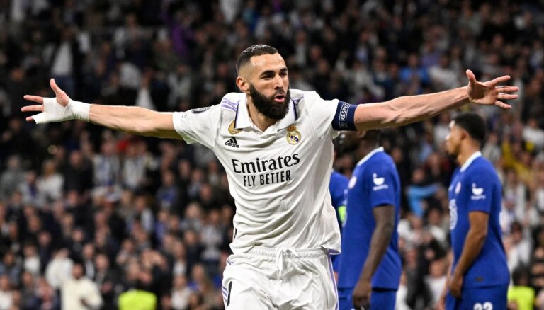 Madrides 'Real' rotaļīgi pirmajā Čempionu līgas ceturtdaļfināla spēlē uzvar 'Chelsea'