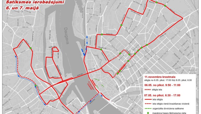 6 и 7 мая часть рижских улиц будет перекрыта из-за марафона